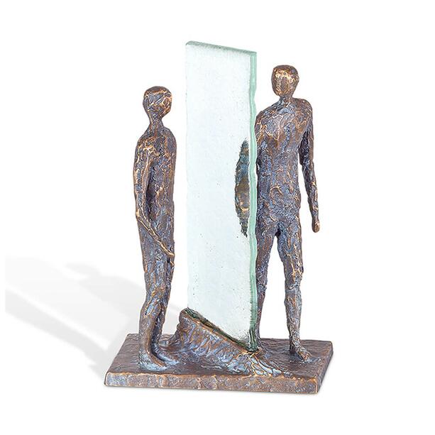 Bronze Menschfiguren mit Glasscheibe als Trennmotiv - Trennung