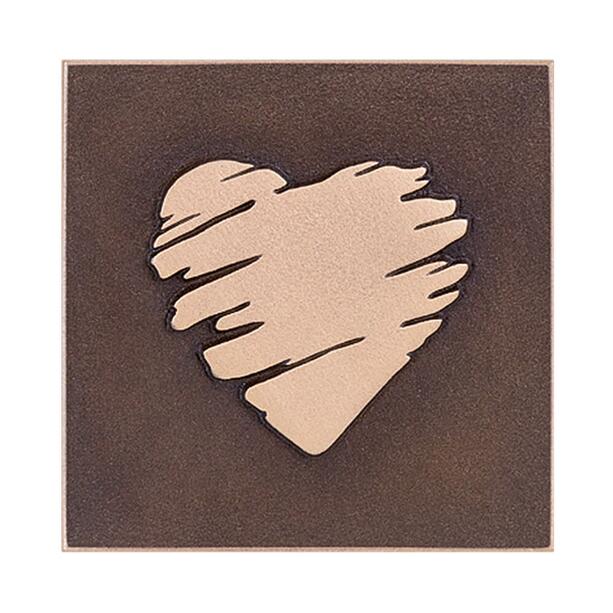 Herzornament auf Tafel aus Bronze oder Aluminium - Tafel Herz