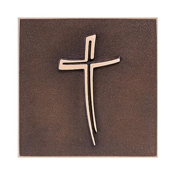 Kleine Bronze/Alu Tafel als Grabornament mit Kreuz - Tafel Kreuz
