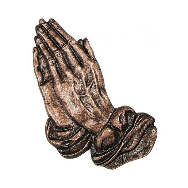 Wetterfester Bronze Grabschmuck Hände - Betende Hände links