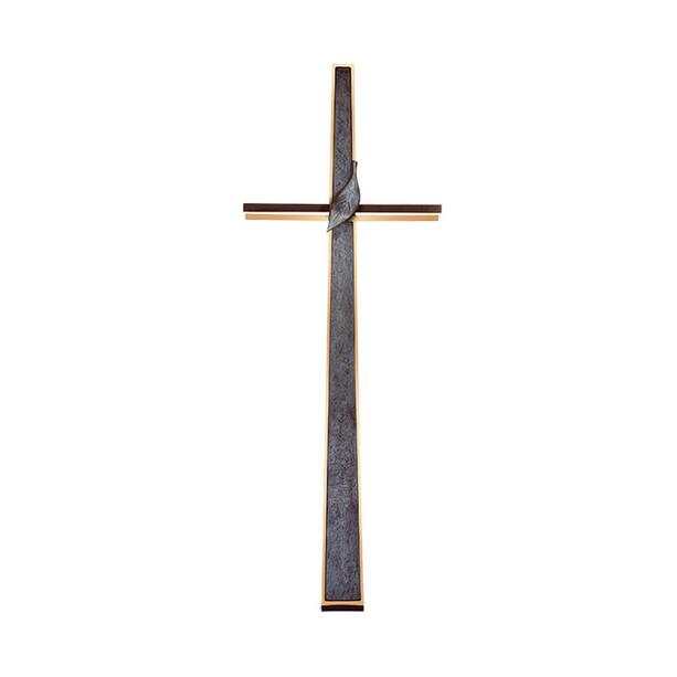 Stand-Kreuz aus Bronze mit Blatt - Kreuz Amaja