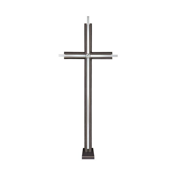 Bronze/Edelstahl Grabkreuz mit Swarovski-Kristall - Kreuz Miran