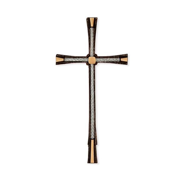Elegantes Bronzekreuz mit Edelstahlseilen - Kreuz Sunniva