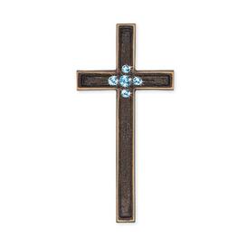 Kleines Kreuz Bronze/Alu mit blauen Swarovskisteinen -...