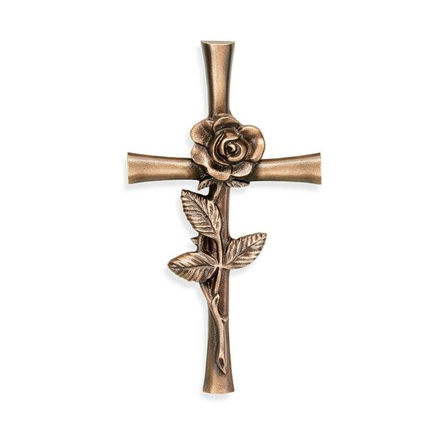 Kleines Metallkreuz mit Rosenblüte - Bronze/Alu - Rosenkreuz