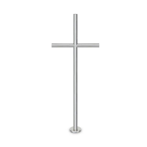 Glänzendes Edelstahl Grabkreuz stehend mit Plinthe - Kreuz Damaris