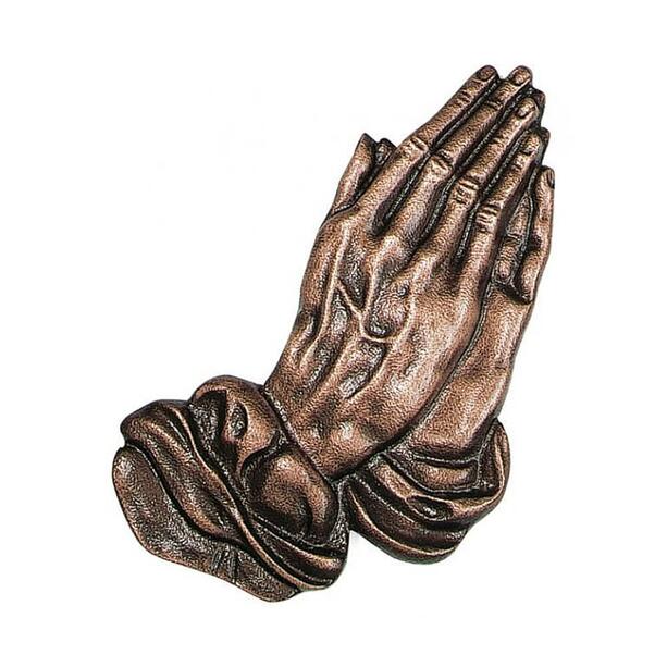 Hände aus Bronze als Ornament für Grabsteine - Betende Hände rechts / Bronze braun