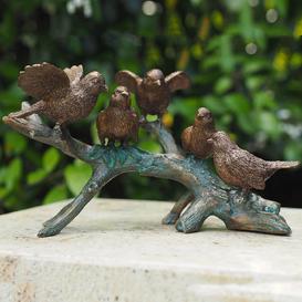 Bronze Vögel sitzen auf grünem Ast - Tier Grabfigur -...