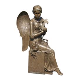 Sitzender Engel als Grab Bronzefigur mit Kreuz - Niara