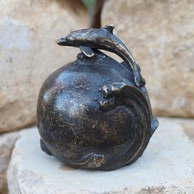 Delfin auf Welle - Bronze Gedenkfigur fürs Grab - Kugel...