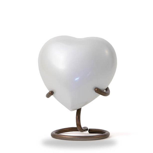 Stilvolle Mini-Urne herzförmig Perlmutt aus Metall - Simone