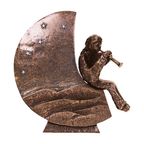 Bronzerelief mit sitzendem Flötenspieler im Sternenhimmel - Jadwiga
