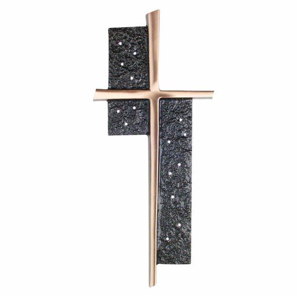 Edles Wandkreuz aus Metall mit rechteckigen Deko-Elementen und Swarovski Kristallen - Demi