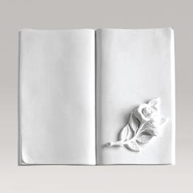 Offenes Buch als Gedenktafel aus weißem Marmorguss mit...