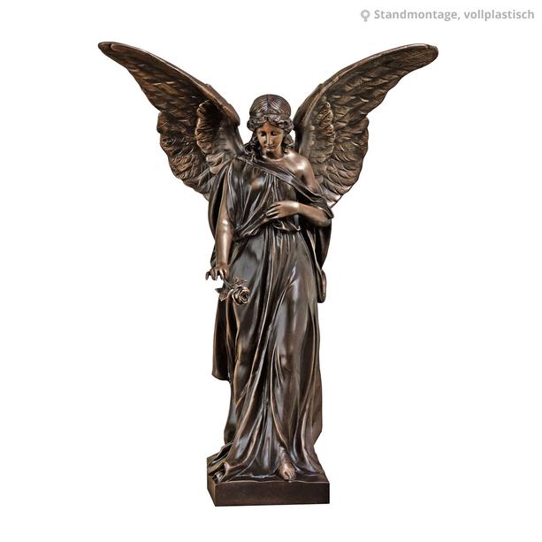 Stilvoller Engel mit detaillierter Rose Statue aus Metall - Angelo Rosa