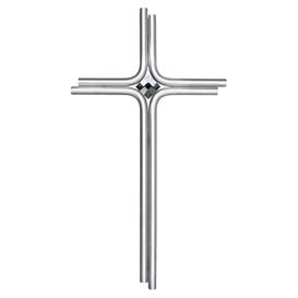 Modernes Edelstahlkreuz zur Wandmontage aus Rundstahl  - Adam / mit Kristall / 50cm