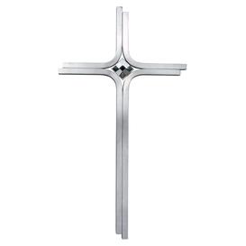 Stilvolles Wandkreuz f�r Grabgestaltung aus Edelstahl - Vierkant - Corell / mit Kristall / 50cm