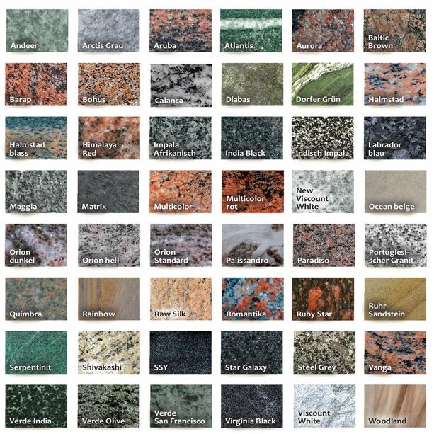 Grabschmuck Set aus rtlich marmoriertem Naturstein - Kamien / Grablaterne, Grabvase, Weihwasserkessel Und Grabschale