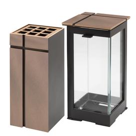 Moderne Grabgarnitur mit ausgefr�stem Detail aus Metall zur Grabmal Dekoration - Kriz / Grablaterne und Grabvase / Bronze