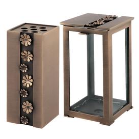 Romantisches Grabschmuck Set aus Metall im floralen Design - Floro / Grablaterne und Grabvase / Bronze