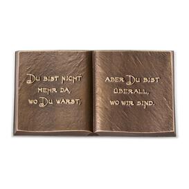 Aufgeschlagenes Buch aus Bronze mit Beschriftung -...