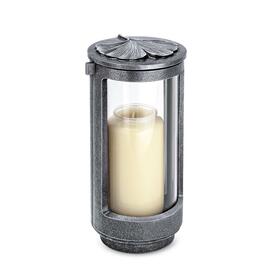 Runde Grablaterne mit Gingkoblatt aus Metall - Reta / Aluminium grau