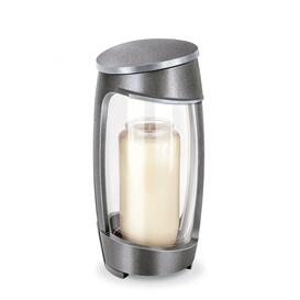 Hochwertige Metall Grablaterne f�r die Grabst�tte - rund - Rufina / Aluminium grau / 21,5x11x10cm (HxBxT)