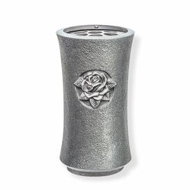 Klassische Friedhofsvase mit Rose f�r die Grabgestaltung - Ellen / Aluminium grau