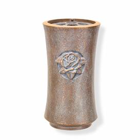Klassische Friedhofsvase mit Rose f�r die Grabgestaltung - Ellen / Bronze Wachsgusspatina
