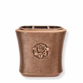 Breite Wand Blumenvase f�r die Grabgestaltung mit Rosenmotiv - Gina / Bronze braun