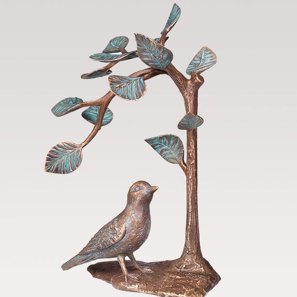 Zweiteiliger Einzelgrabstein mit Lebensbaum & Vogel aus Bronze - Ramo Oris