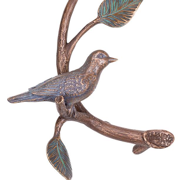 Granit Urnengrabstein mit floraler Bronze & Vogel  - Corcelles