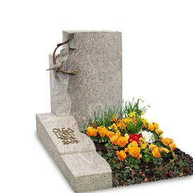 Granit Urnengrabstein mit floraler Bronze & Vogel  -...