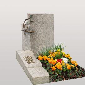 Granit Einzelgrabstein mit floraler Bronze & Vogel  -...
