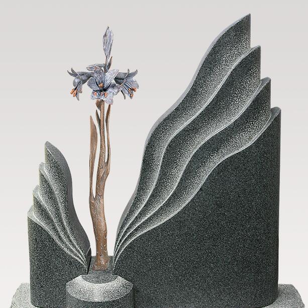 Zweiteiliger Urnengrabstein mit floralem Bronze Ornament - Symeon