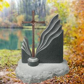 Zweiteiliger Granit Urnengrabstein mit edlem Bronze Kreuz...