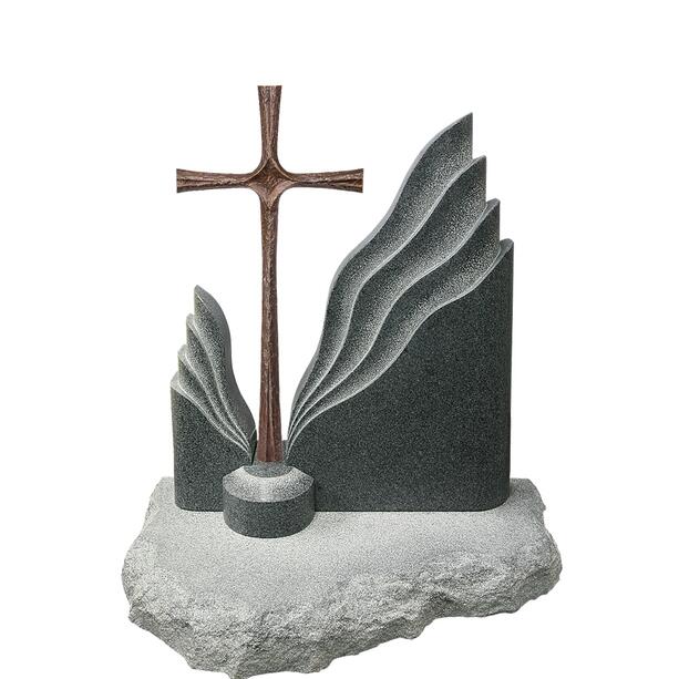 Zweiteiliger Granit Doppelgrabstein mit edlem Bronze Kreuz - Symeon Cruzis