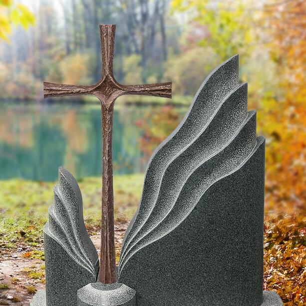 Zweiteiliger Granit Doppelgrabstein mit edlem Bronze Kreuz - Symeon Cruzis