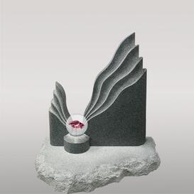 Zweiteiliger Granit Urnengrabstein mit Glas Kugel &...