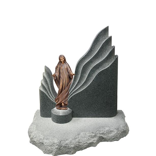 Zweiteiliger Granit Urnengrabstein mit Bronze Madonna - Symeon Maria