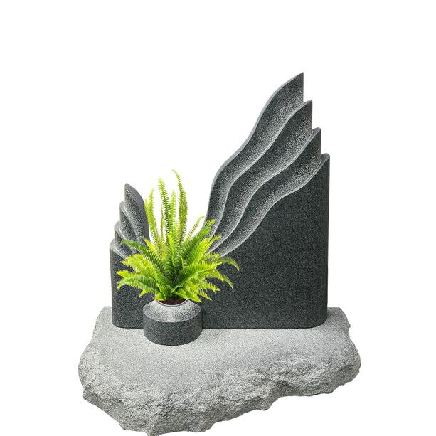 Zweiteiliger Granit Einzelgrabstein mit Farn Bepflanzung - Symeon Felce