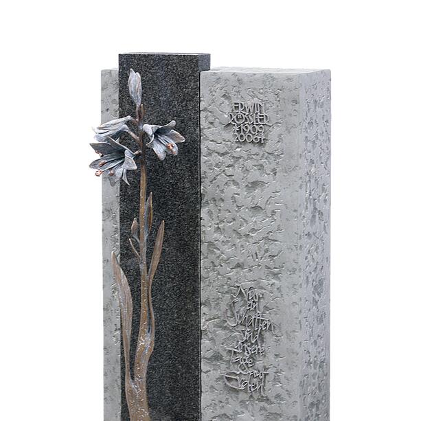 Urnengrabmal in Kalkstein & Granit mit Bronzeornament Orchidee - Caserta Fiore