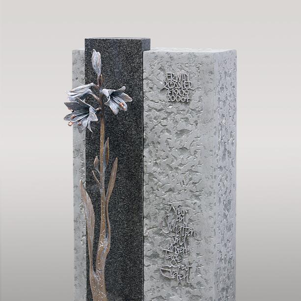 Doppelgrabmal in Kalkstein & Granit mit Bronzeornament Orchidee - Caserta Fiore