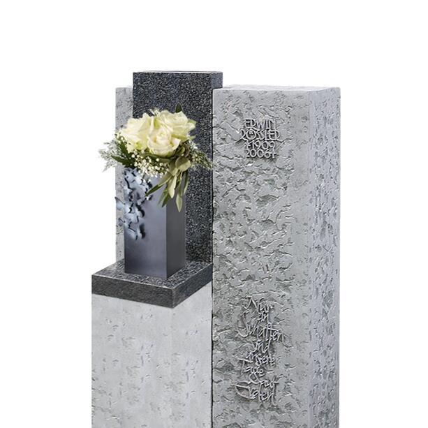 Modernes Kalkstein-Grabmal für ein Doppelgrab mit Bronze Grabvase - Caserta Vantaggio