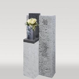 Modernes Kalkstein-Grabmal für ein Doppelgrab mit Bronze...