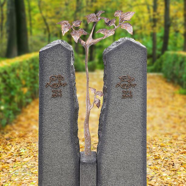 Zweiteiliges Granit Grabmal für ein Einzelgrab mit Bronze Lebensbaum - Magnus Flora