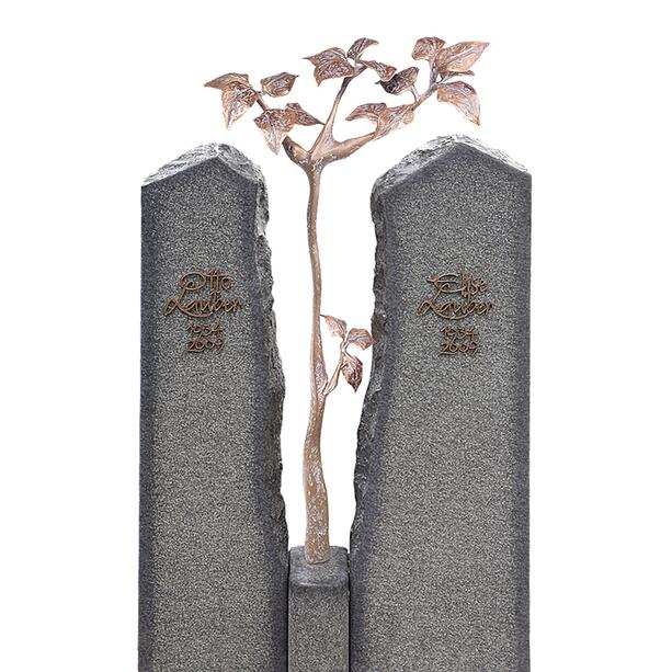 Zweiteiliges Granit Grabmal für ein Einzelgrab mit Bronze Lebensbaum - Magnus Flora
