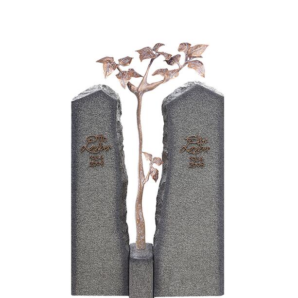 Zweiteiliges Granit Grabmal für ein Doppelgrab mit Bronze Lebensbaum - Magnus Flora