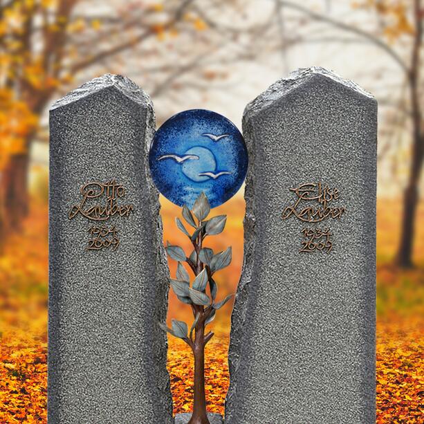 Zweiteiliges Granit Grabmal für ein Doppelgrab mit Lebensbaum & Glas - Magnus Albero