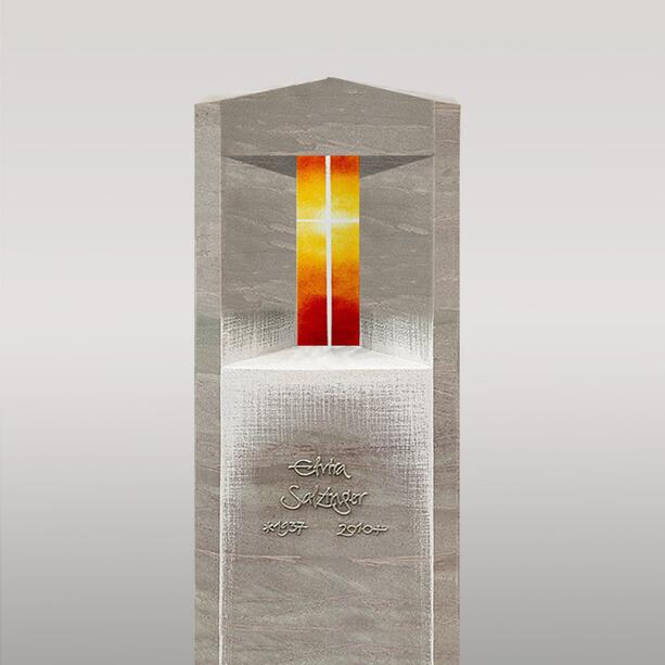 Grabstein Doppelgrab aus Kalkstein mit Glas & Kreuz Symbol - Porta Lumis